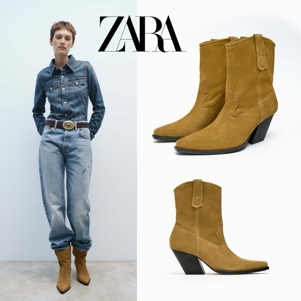 ZARA Cowboy Suede Ankle boots 3109/210 - Picture 8 of 14